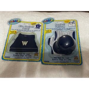 Webkinz Ganz Blue Football Jersey and Baseball Uniform Pet Clothing Bundle NIP
